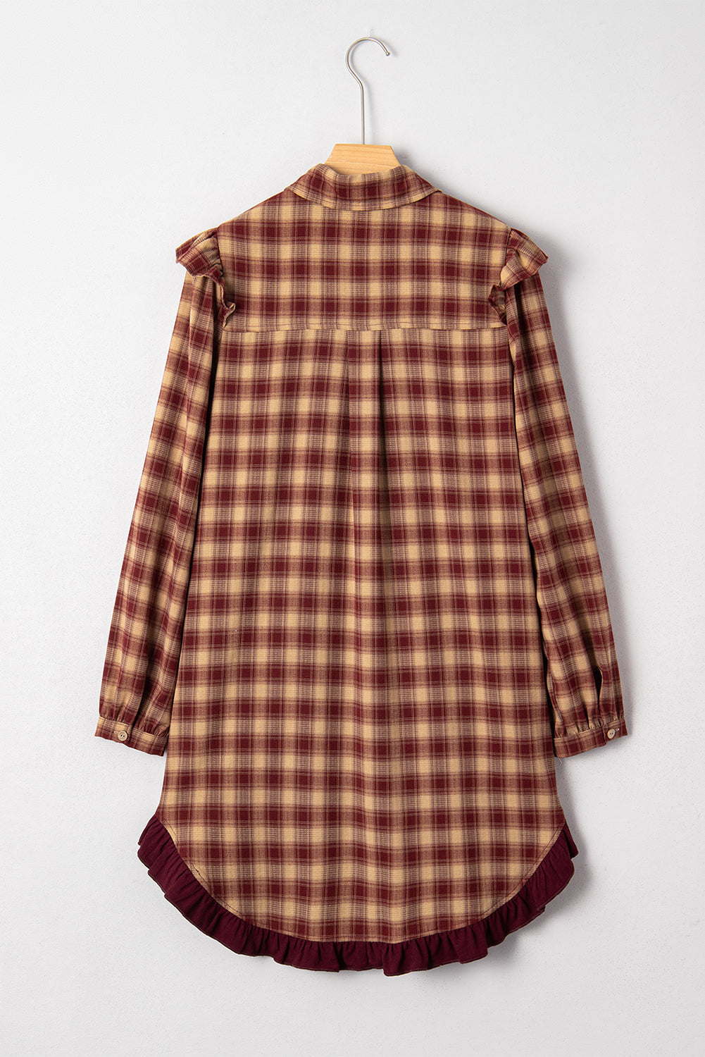 Red Plaid Ruffled Long Sleeve Patchwork Shirt Dress Dear-Lover Dropshipping